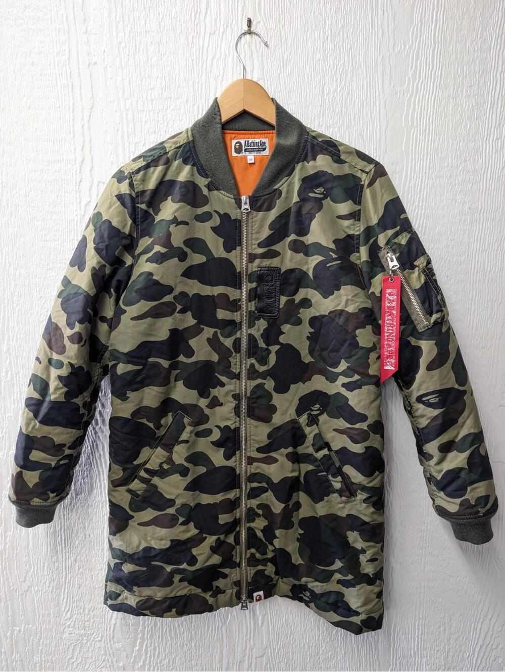 A Bathing Ape BAPE Camo Camouflage Long Bomber Jacket Coat Women's XS